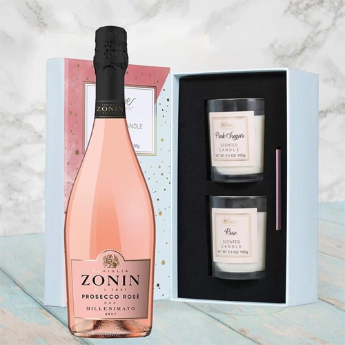 Zonin Prosecco Rose Doc Millesimato 75cl With Love Body & Earth 2 Scented Candle Gift Box